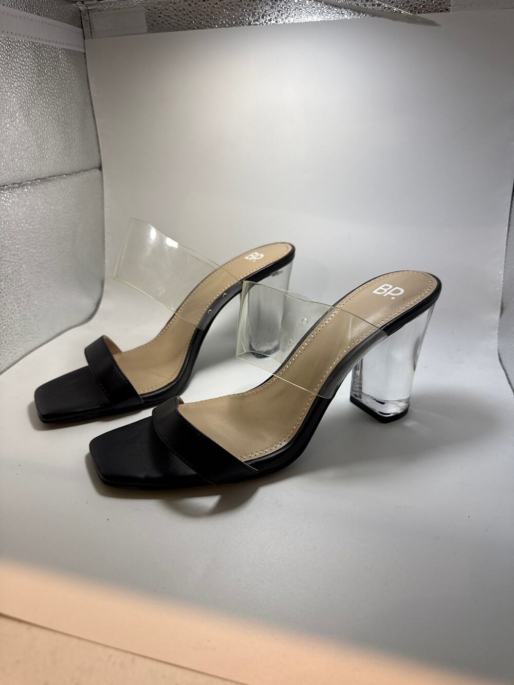 BP. Naomi Clear Strap Block Heel Slide Sandals Women's US 8M Clear Black NWOT